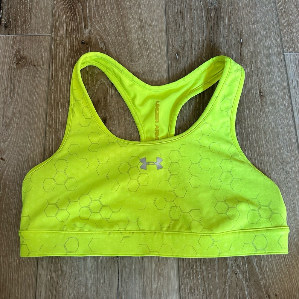 UNDER ARMOUR, Sport Bra, High Sports Bra, Neon Yellow, Size: S